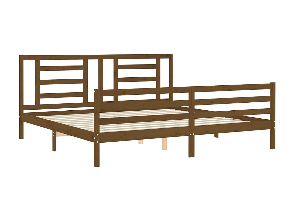 Cadre de lit avec tête de lit marron miel 200x200 bois massif