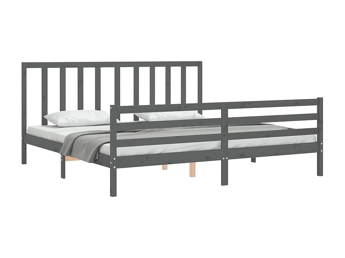 Cadre de lit avec tête de lit gris 200x200 bois massif