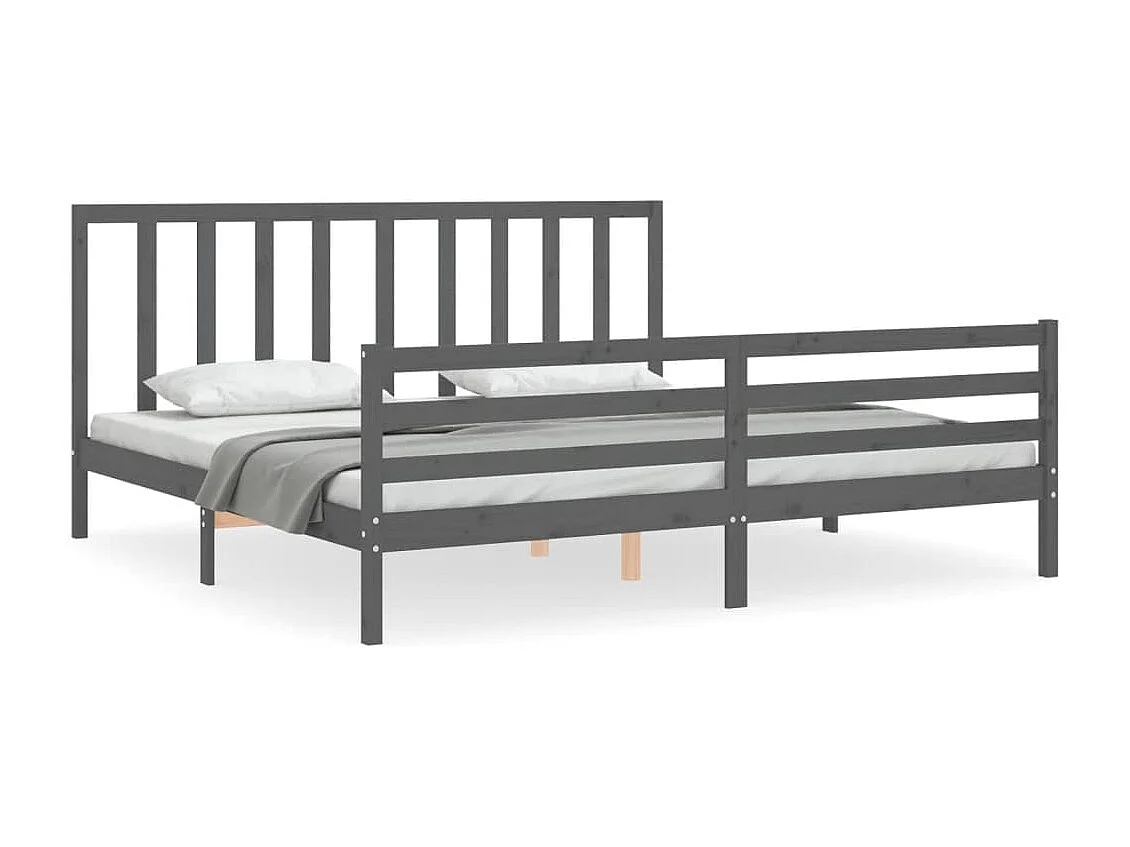 Cadre de lit avec tête de lit gris 200x200 bois massif