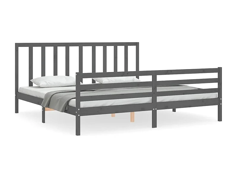 Cadre de lit avec tête de lit gris 200x200 bois massif