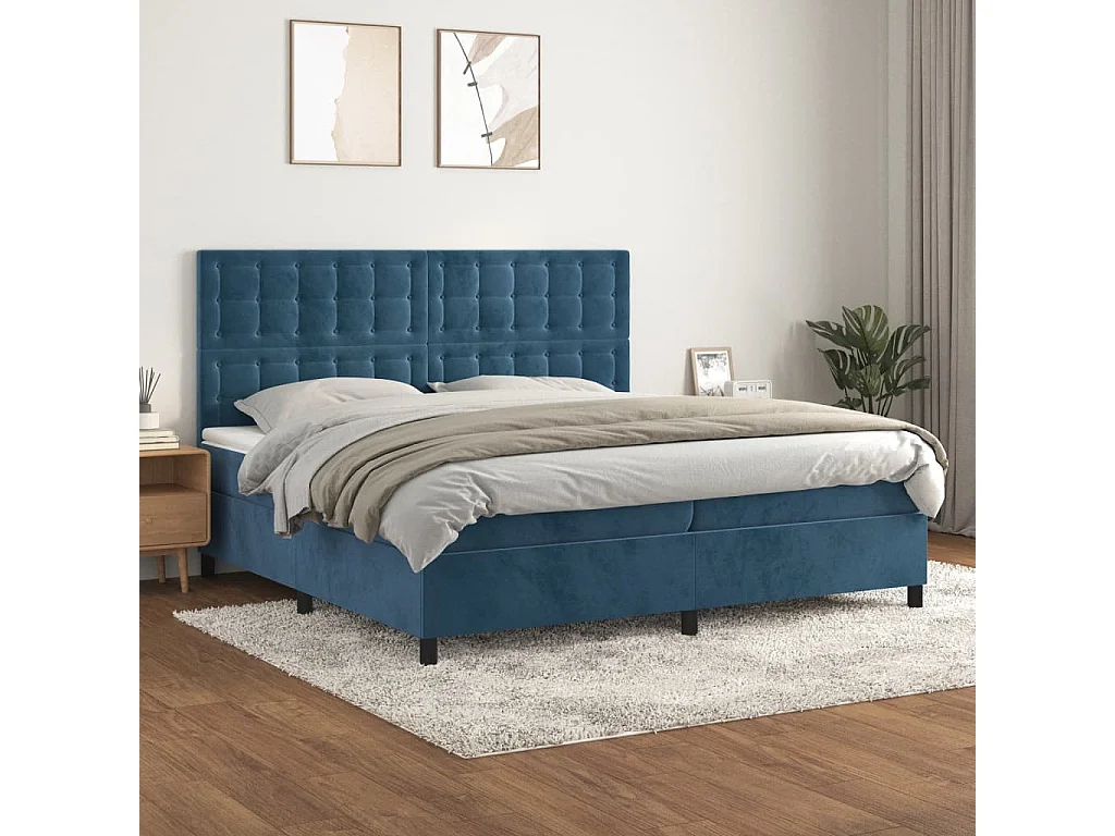 Lit à sommier tapissier et matelas Bleu foncé 200x200 Velours 3