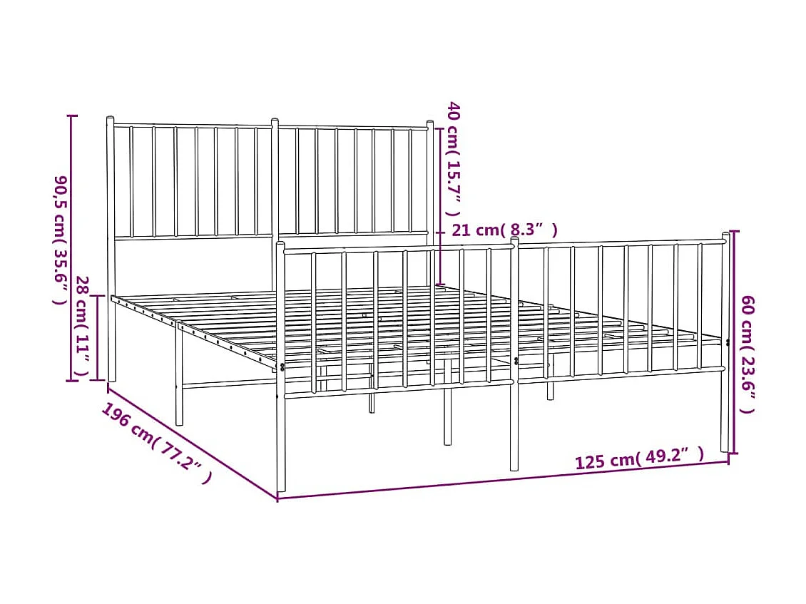 Cadre de lit métal avec tête de lit-pied de lit noir 120x190