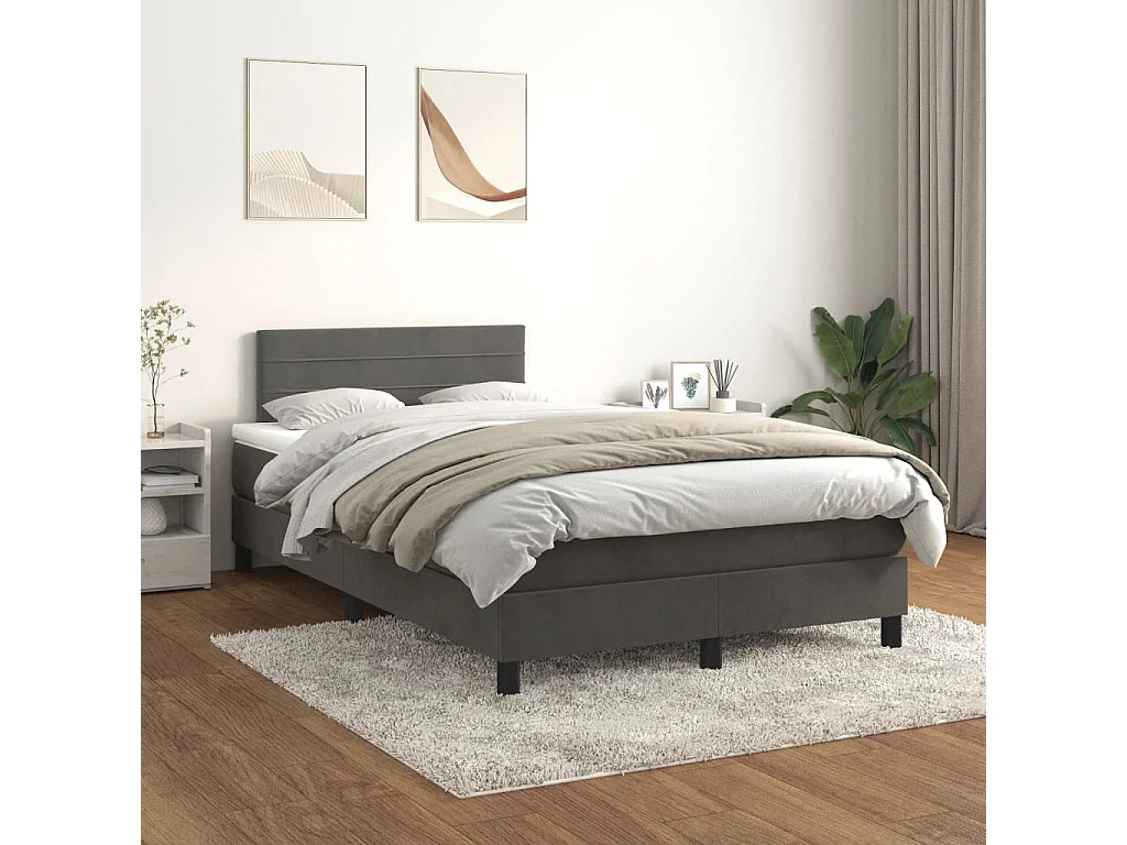 Sommier à lattes de lit et matelas gris foncé 120x190 velours