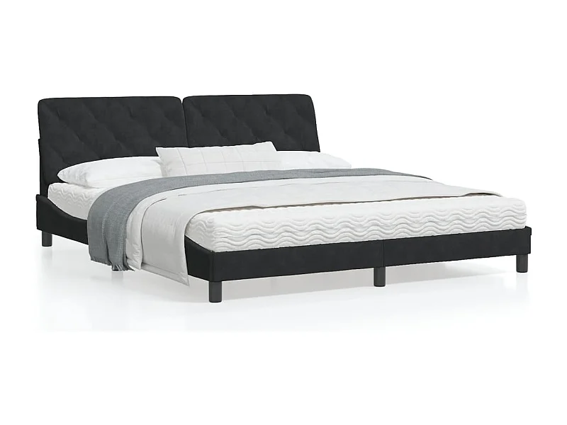 Cadre de lit avec tête de lit Noir 180x200 Velours