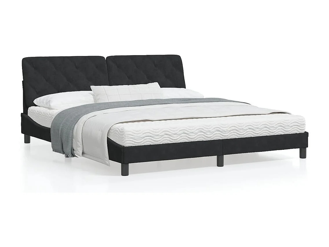 Cadre de lit avec tête de lit Noir 180x200 Velours