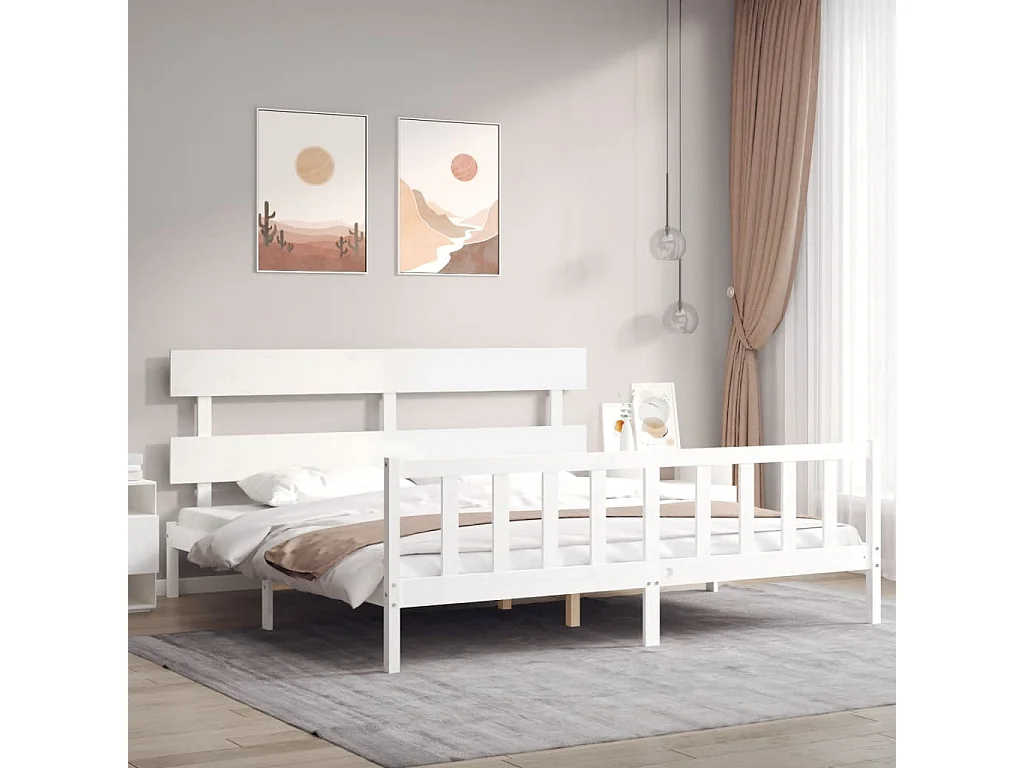 Cadre de lit avec tête de lit blanc 200x200 bois massif