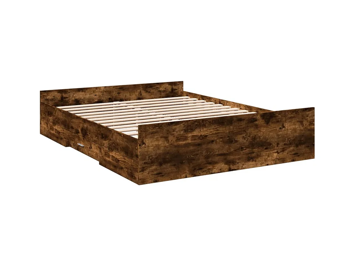 Cadre de lit et tiroirs chêne fumé 150x200 bois d'ingénierie