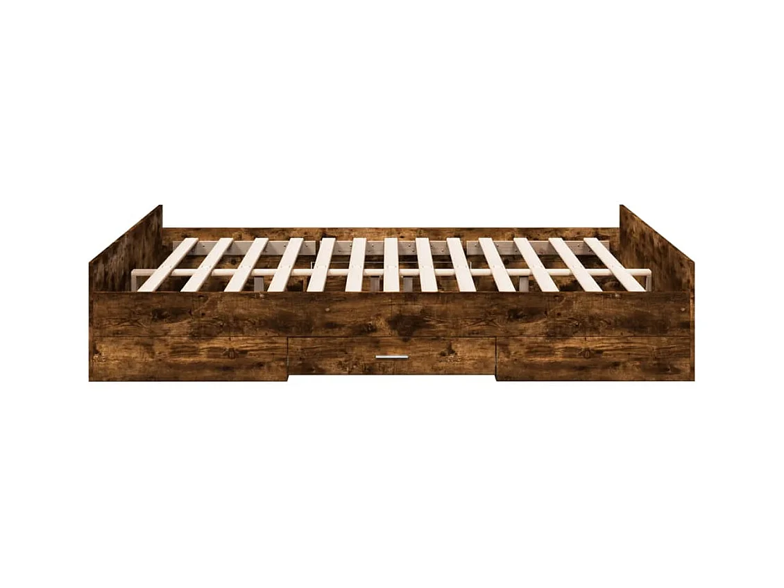 Cadre de lit et tiroirs chêne fumé 150x200 bois d'ingénierie