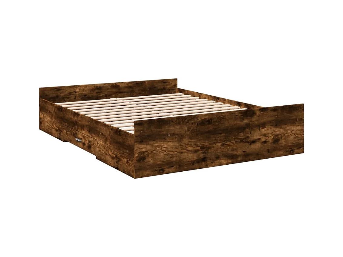Cadre de lit et tiroirs chêne fumé 150x200 bois d'ingénierie