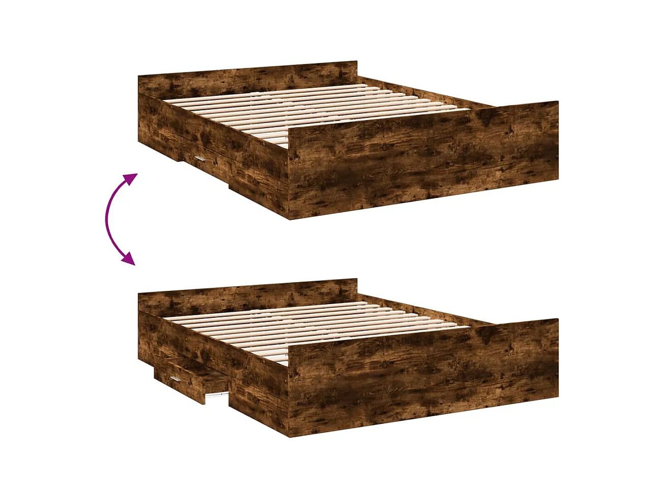 Cadre de lit et tiroirs chêne fumé 150x200 bois d'ingénierie