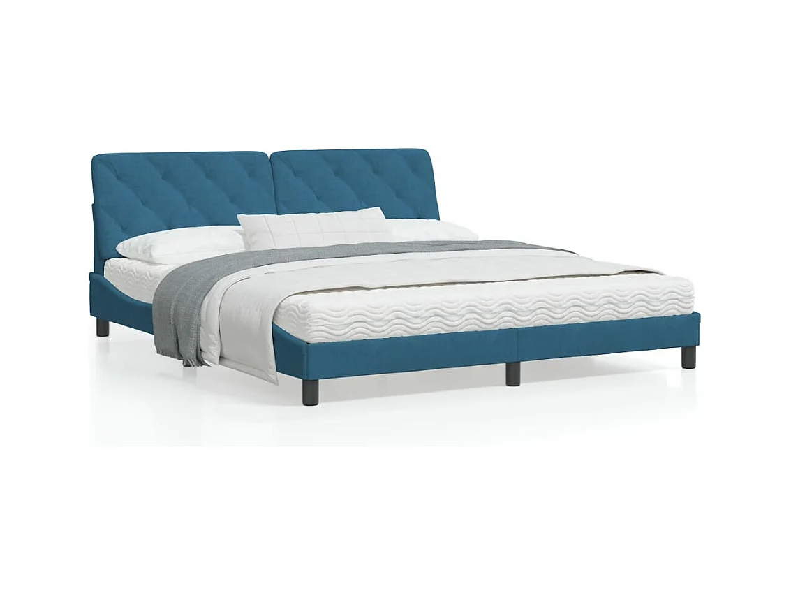 Cadre de lit avec tête de lit bleu 180x200 velours