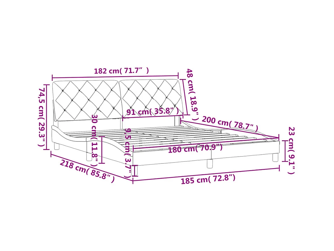 Cadre de lit avec tête de lit bleu 180x200 velours