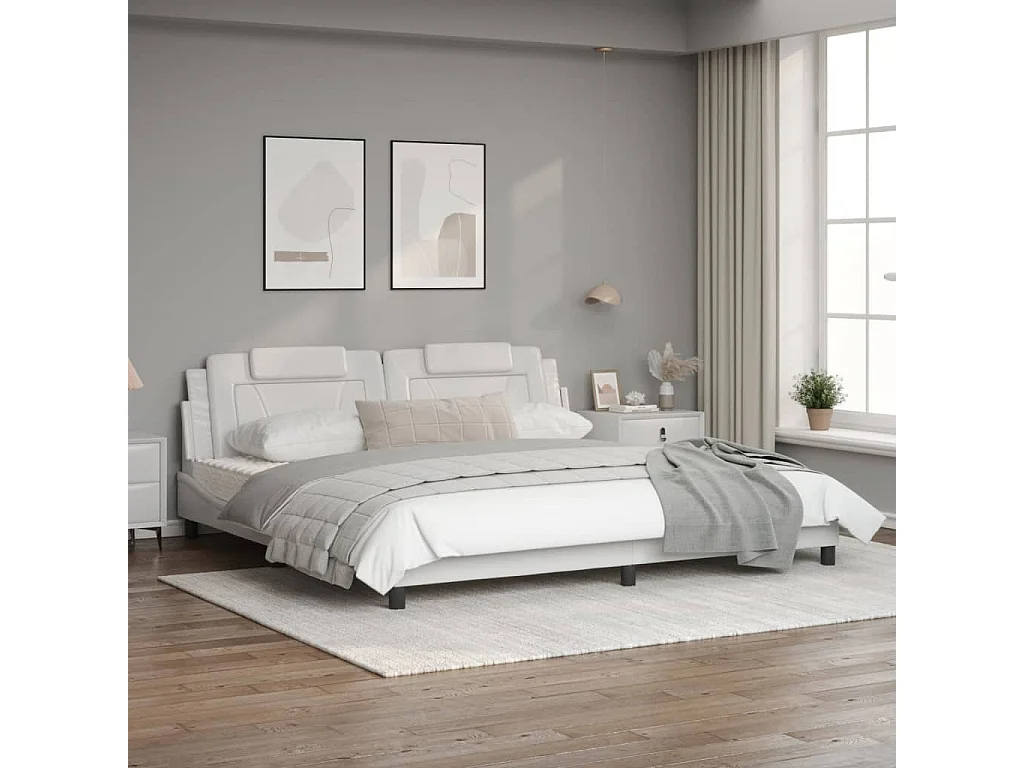 Cadre de lit avec tête de lit Blanc 200x200 Similicuir