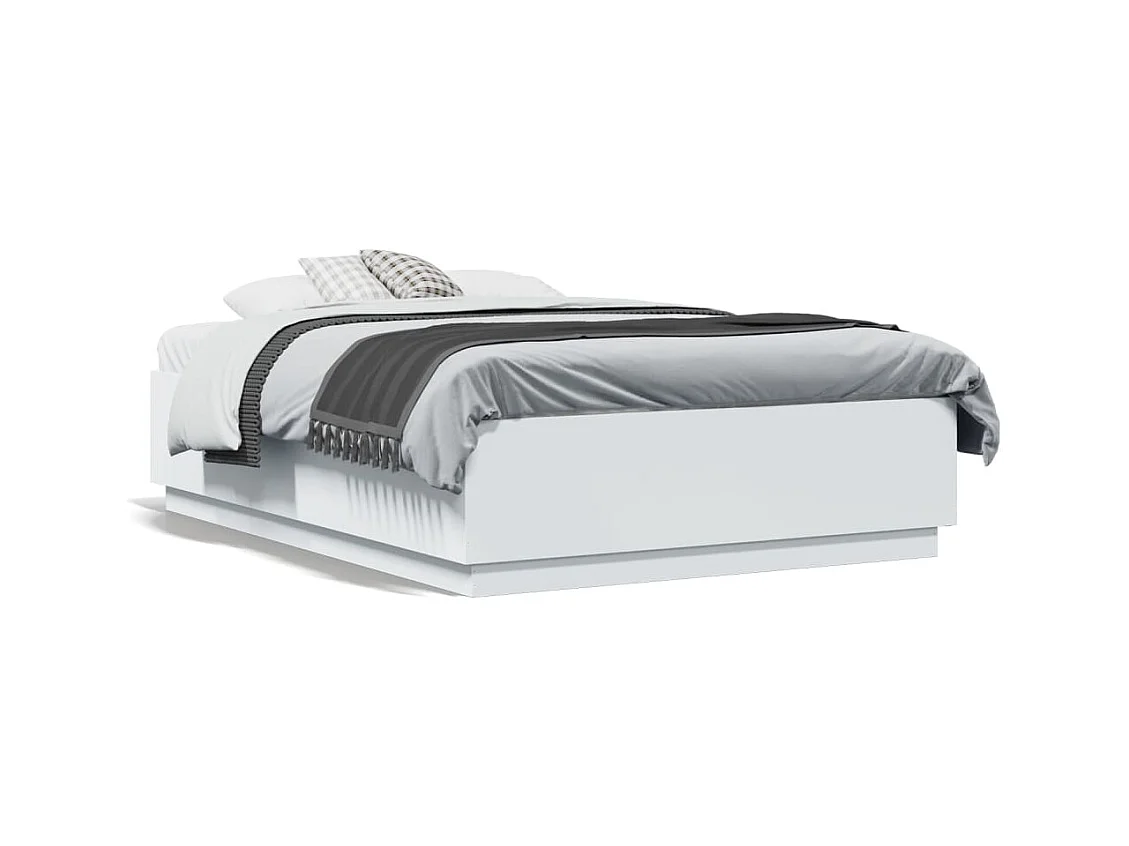 Cadre de lit avec lumières LED blanc 135x190 bois ingénierie