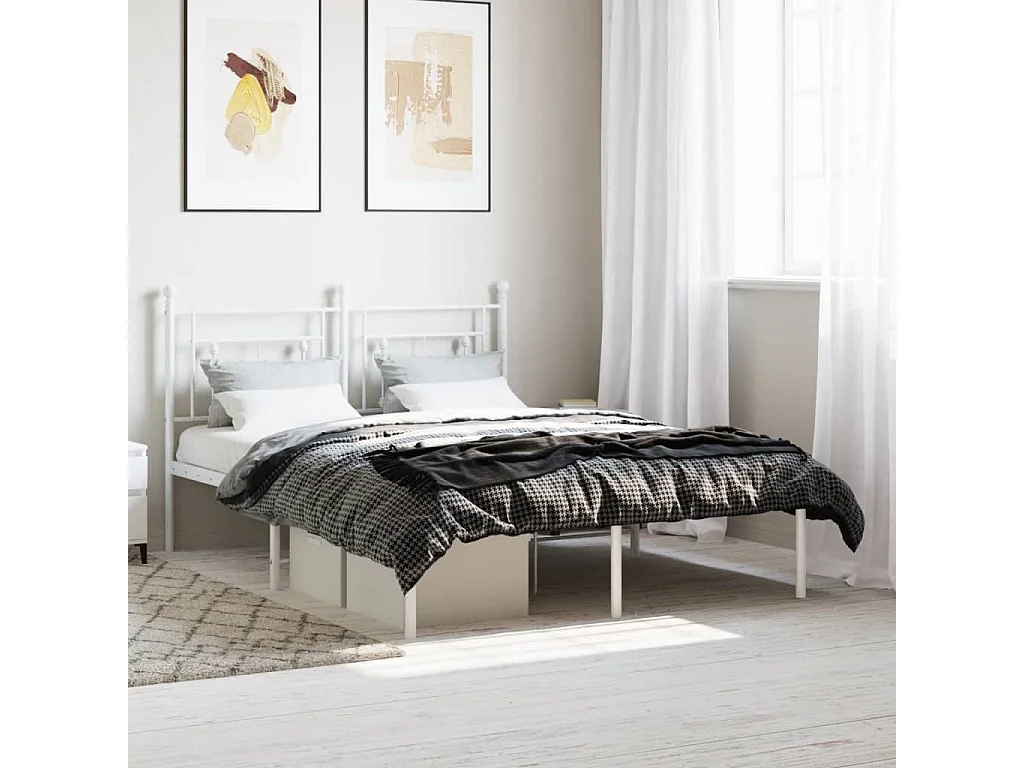 Cadre de lit métal avec tête de lit blanc 135x190