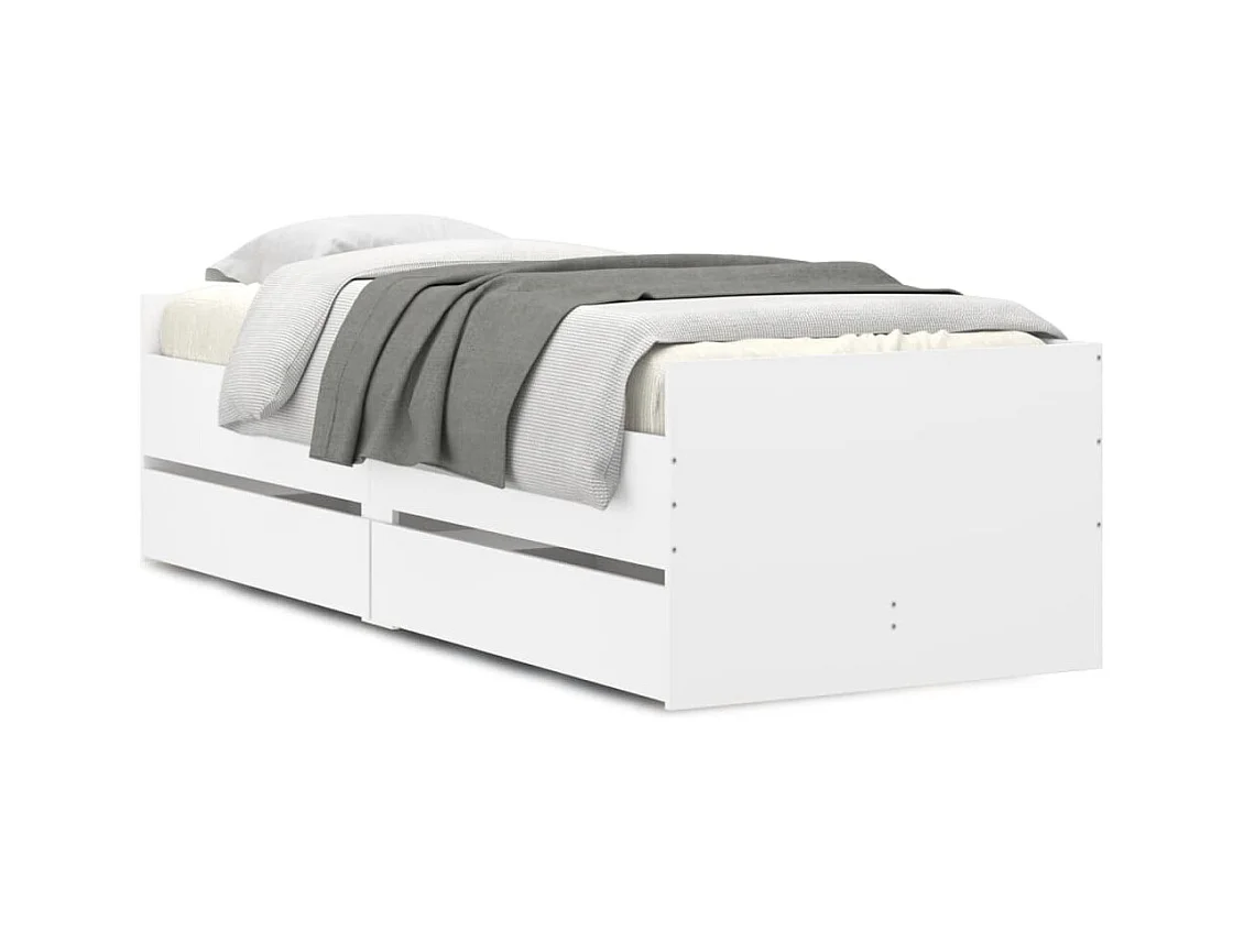 Cadre de lit avec tiroirs blanc 75x190