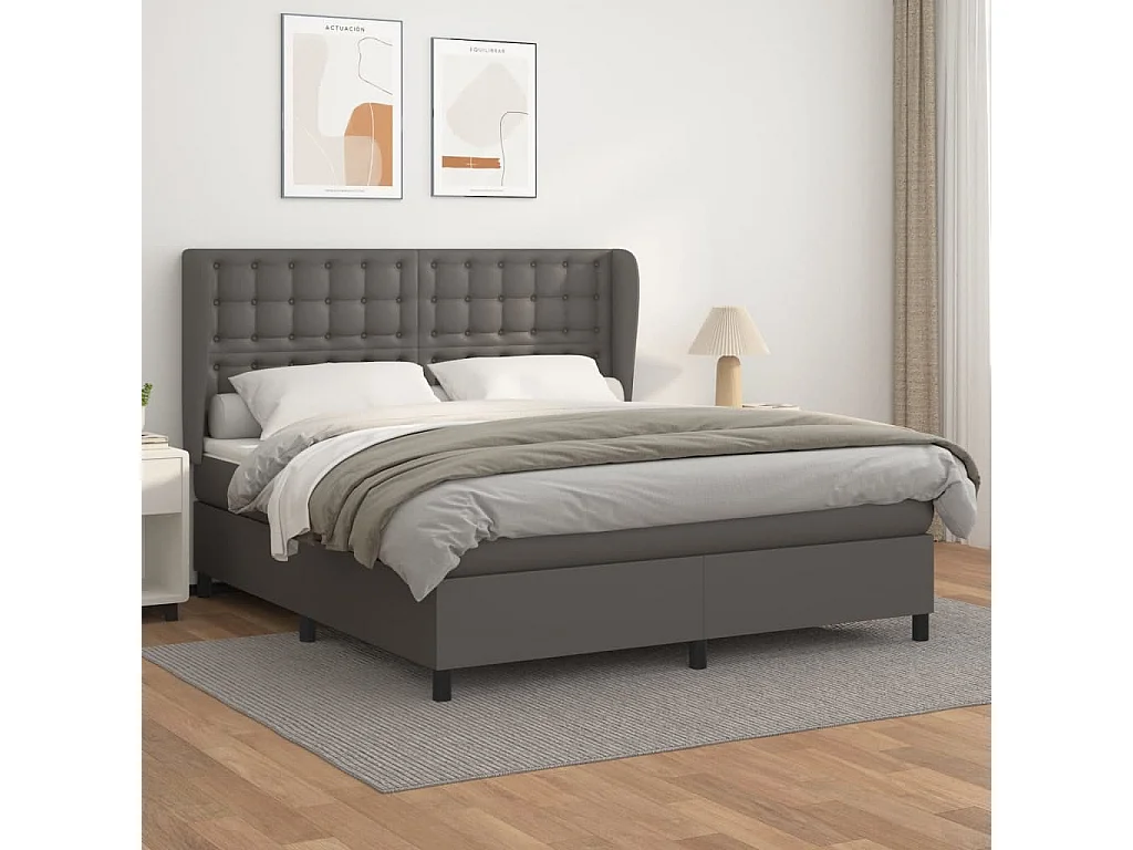 Sommier à lattes de lit avec matelas Gris 180x200 Similicuir