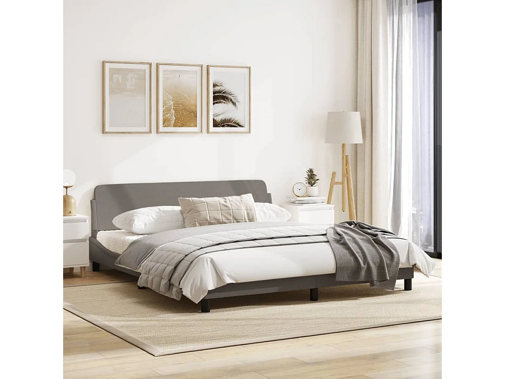 Cadre de lit avec tête de lit Taupe 180x200 Tissu