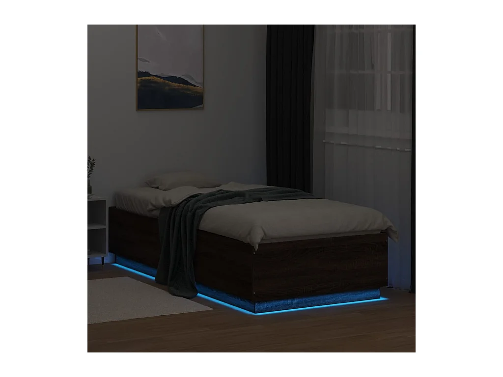 Cadre de lit avec lumières LED chêne marron 90x200