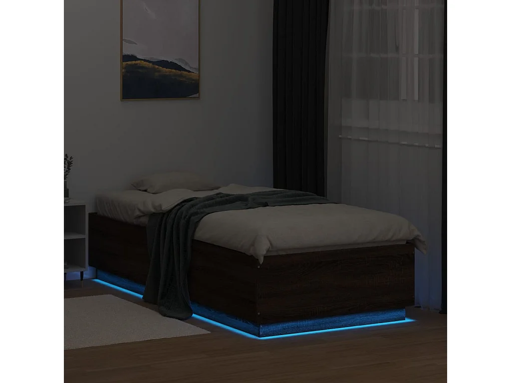 Cadre de lit avec lumières LED chêne marron 90x200