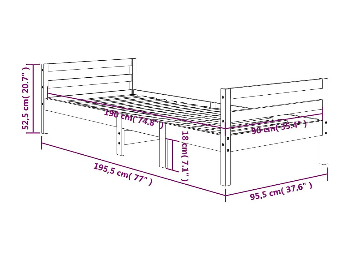 Cadre de lit marron 90x190 bois de pin massif