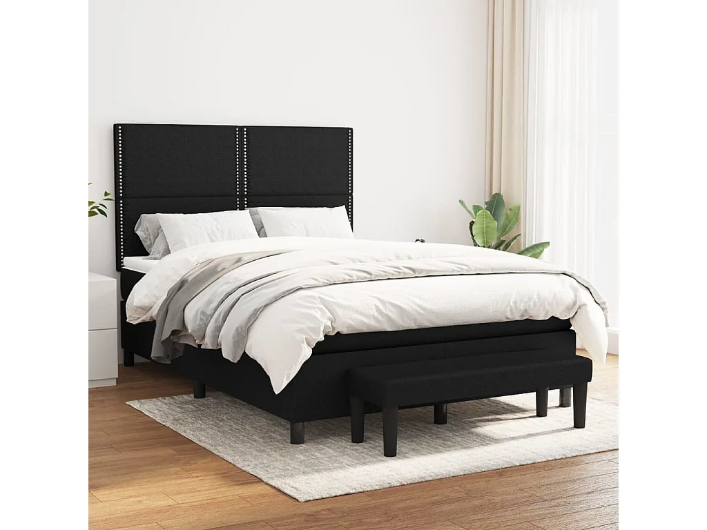 Sommier à lattes de lit avec matelas Noir 140x190 Tissu