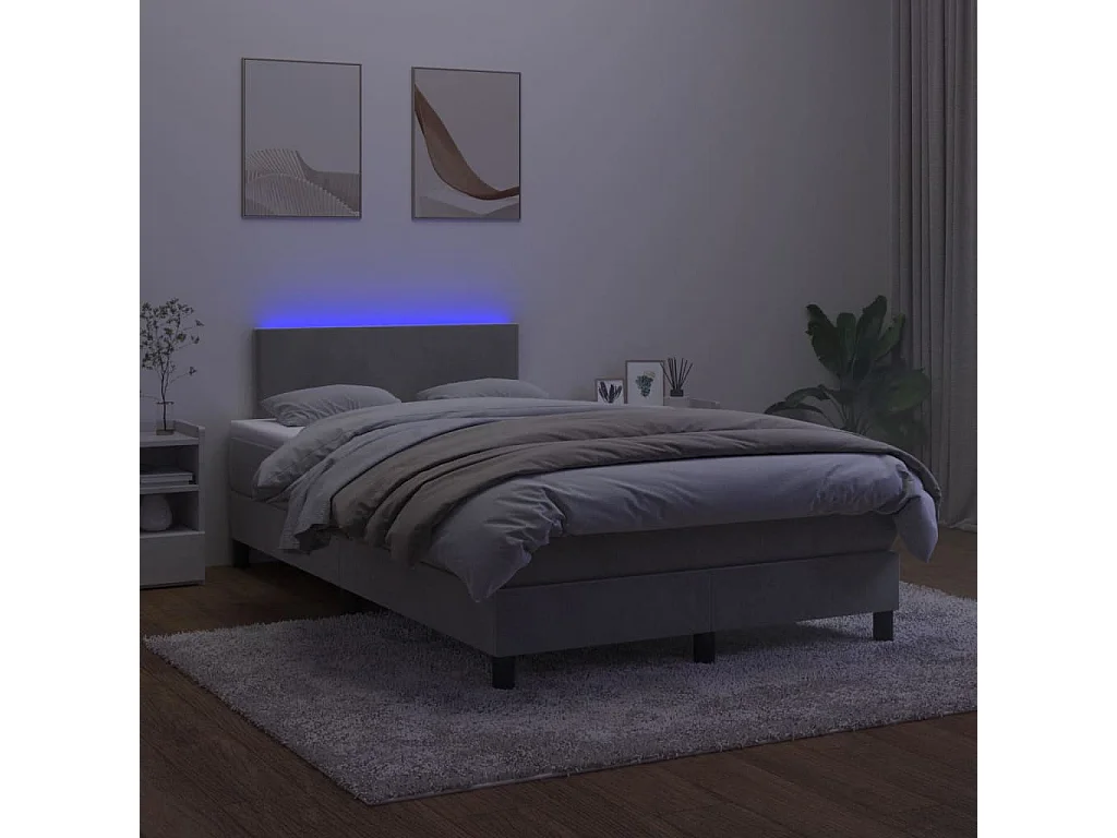 Sommier à lattes de lit avec matelas LED gris clair 120x190