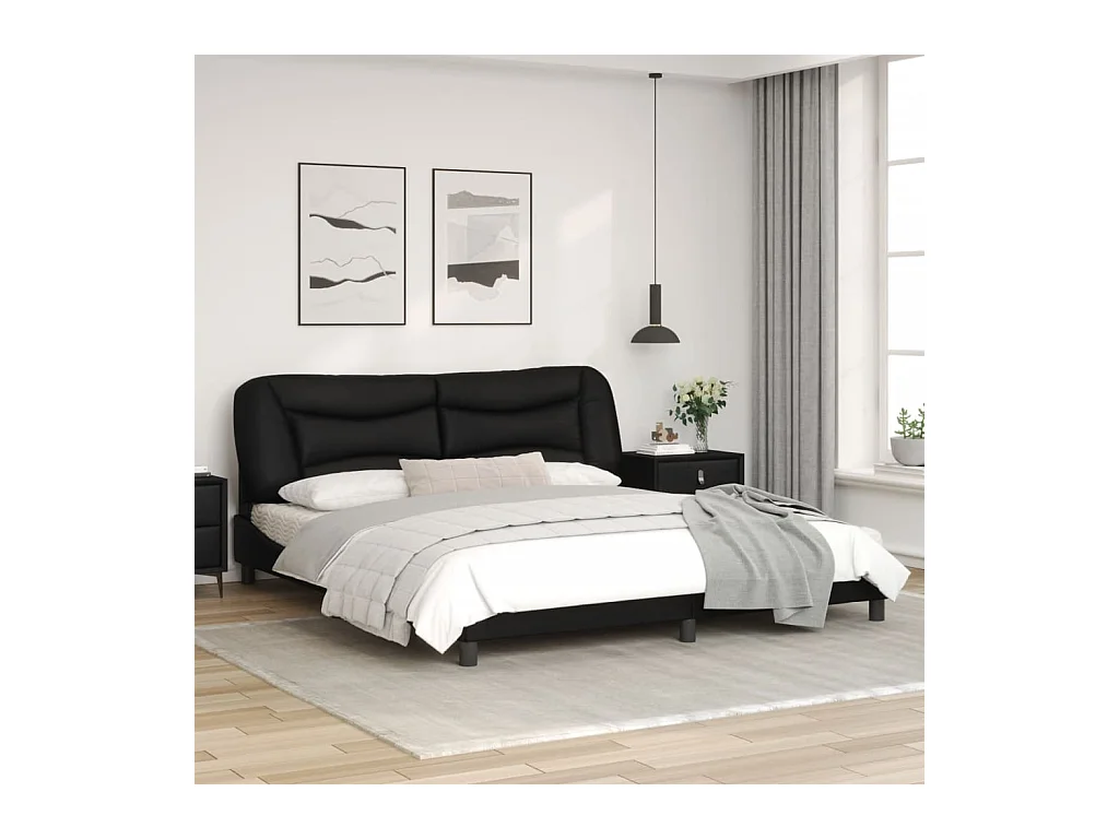 Cadre de lit avec tête de lit Noir 180x200 Similicuir