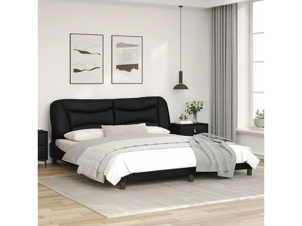 Bedframe met hoofdbord kunstleer zwart 180x200 cm
