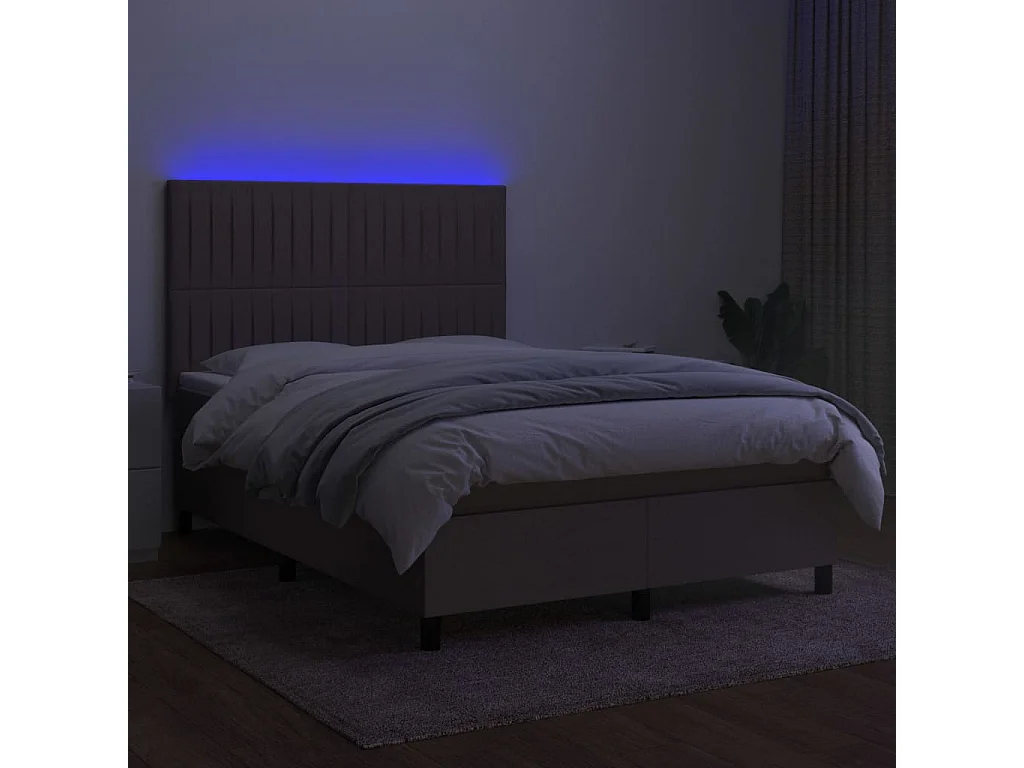 Sommier à lattes de lit et matelas et LED Taupe 140x190 Tissu