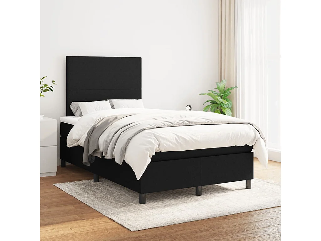 Sommier à lattes de lit avec matelas noir 120x190 tissu