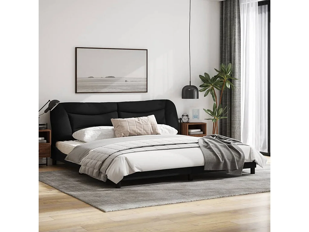 Cadre de lit avec tête de lit Noir 200x200 Tissu