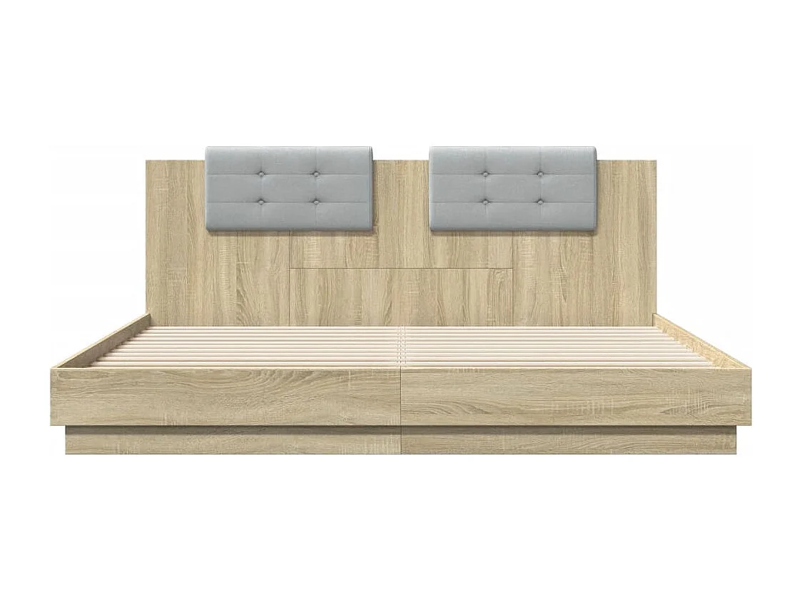 Cadre de lit tête de lit et lumières LED chêne sonoma 200x200