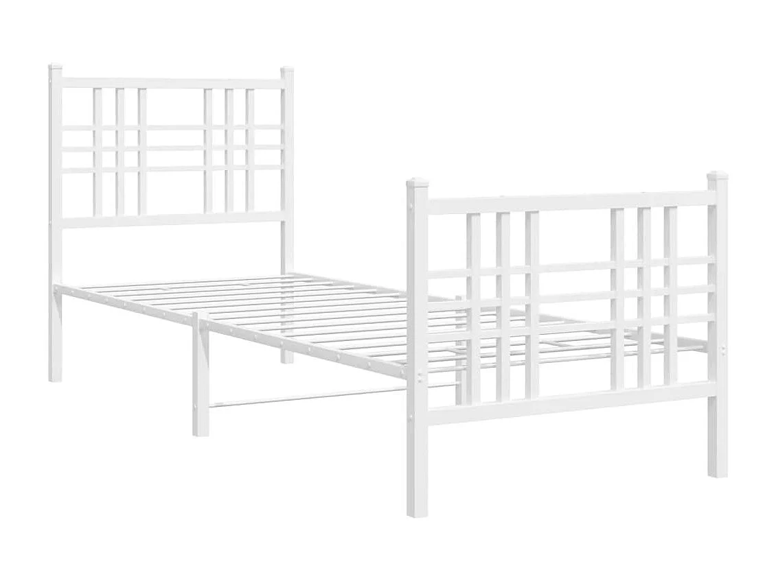 Cadre de lit métal avec tête de lit-pied de lit blanc 75x190