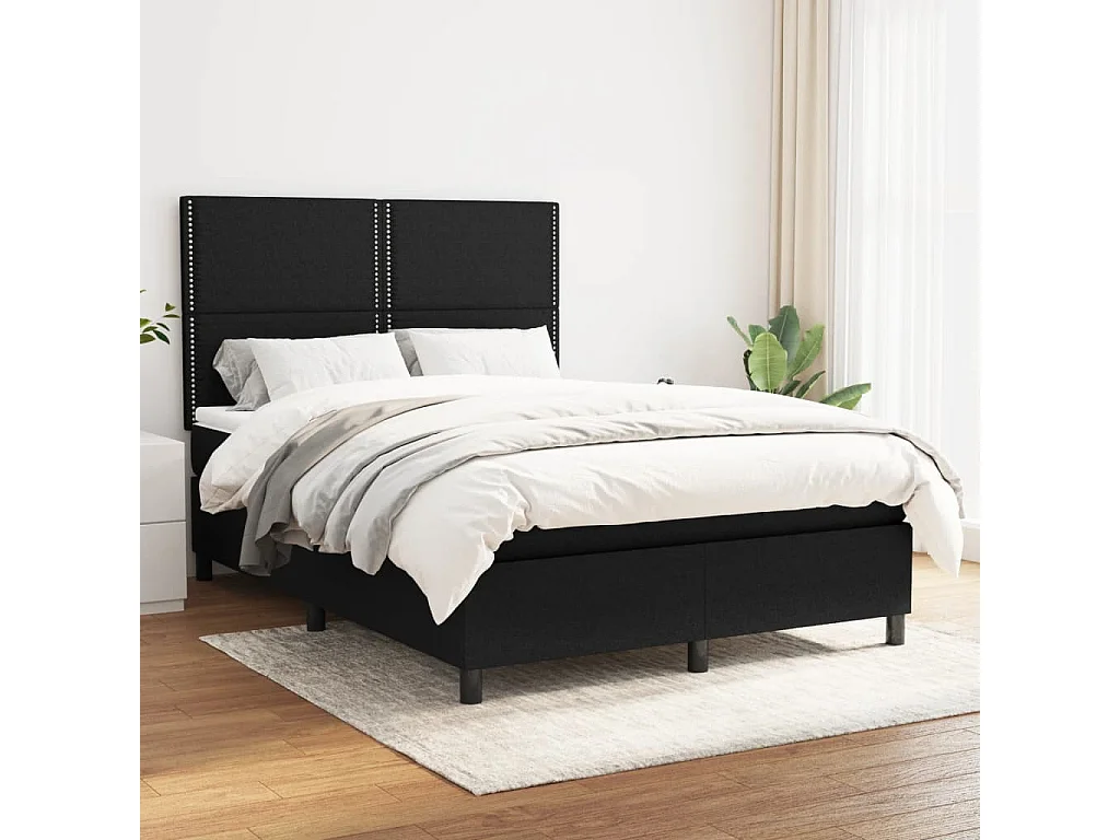 Sommier à lattes de lit avec matelas Noir 140x190 Tissu