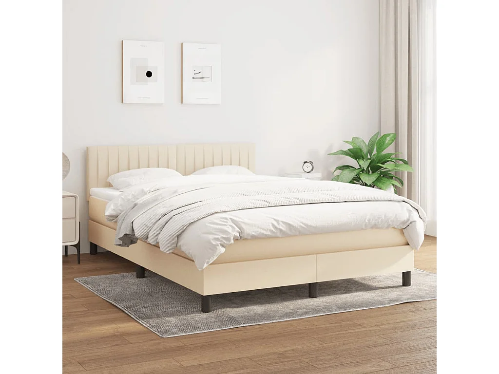 Lit à sommier tapissier avec matelas Crème 140x200 Tissu 3