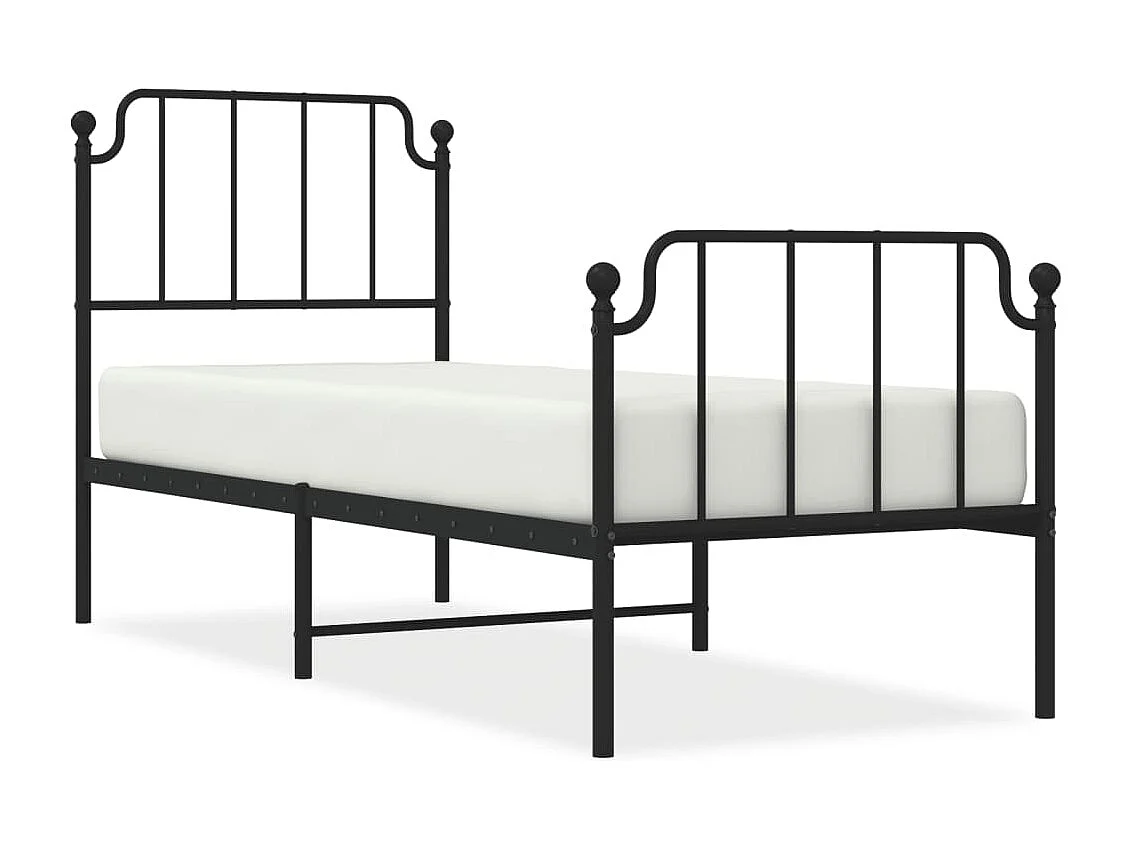 Cadre de lit métal avec tête de lit-pied de lit noir 75x190