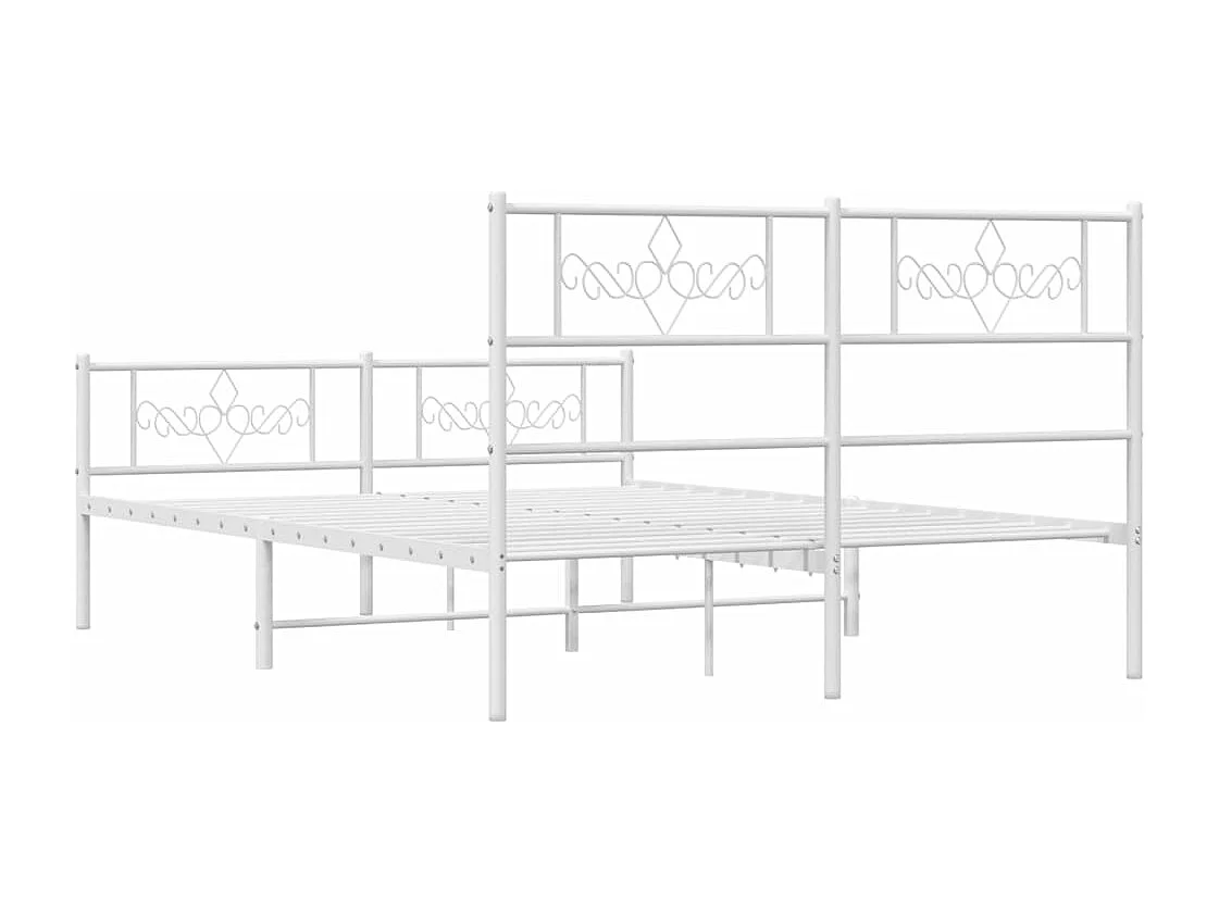 Cadre de lit métal avec tête de lit-pied de lit blanc 135x190