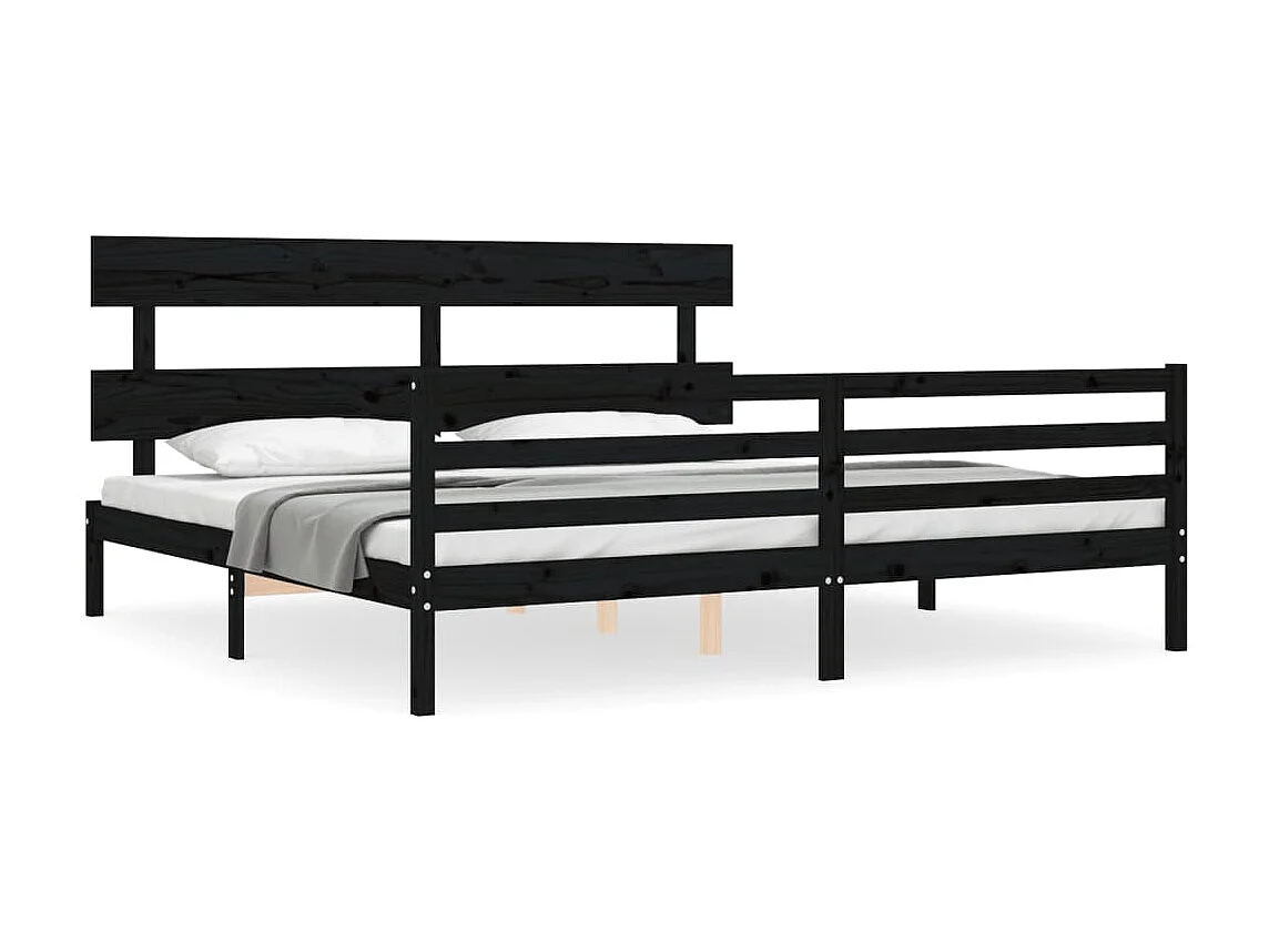 Cadre de lit avec tête de lit noir 200x200 bois massif
