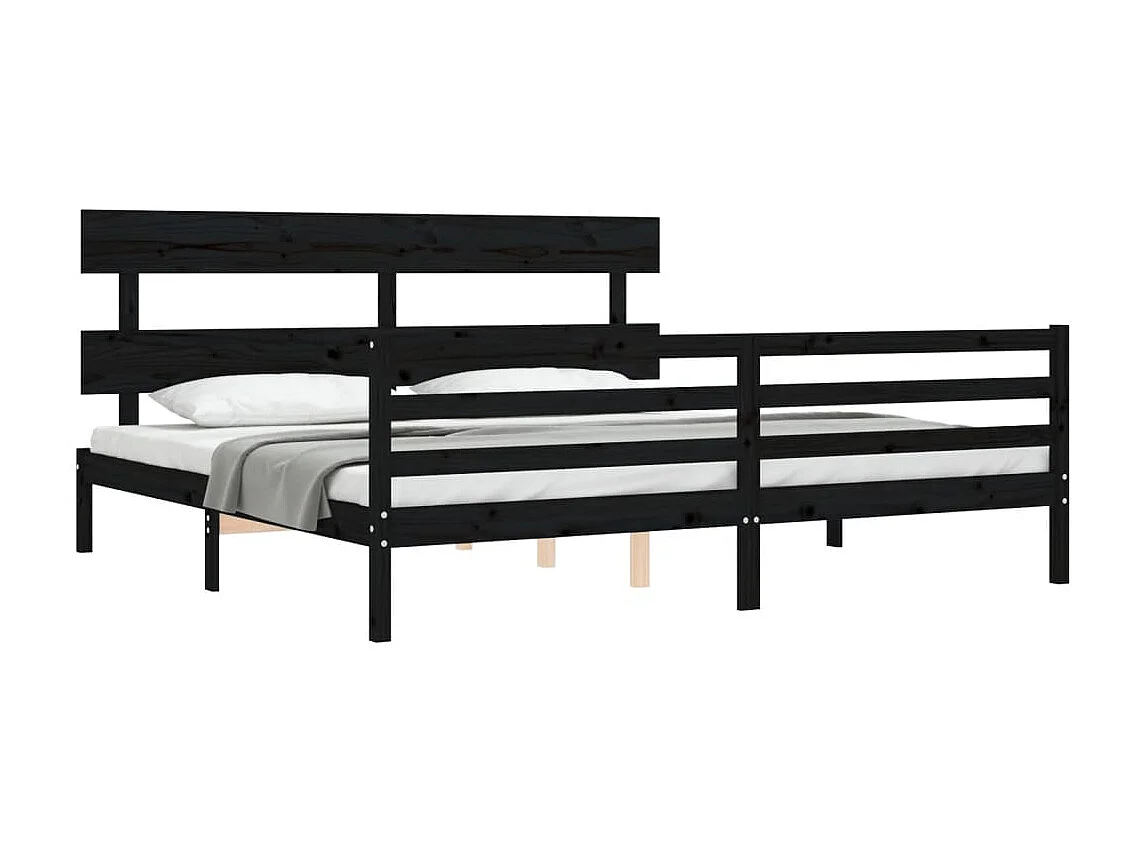 Cadre de lit avec tête de lit noir 200x200 bois massif