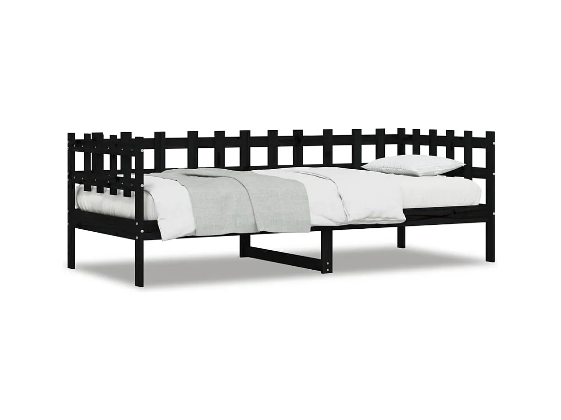 Lit de jour Noir 90x190 Bois de pin massif