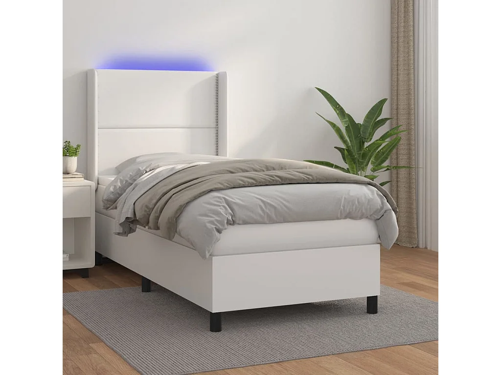 Sommier à lattes de lit matelas LED Blanc 80x200 Similicuir