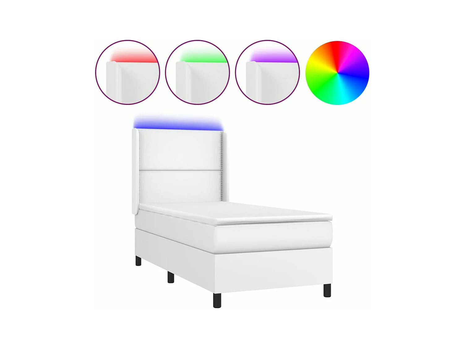 Sommier à lattes de lit matelas LED Blanc 80x200 Similicuir