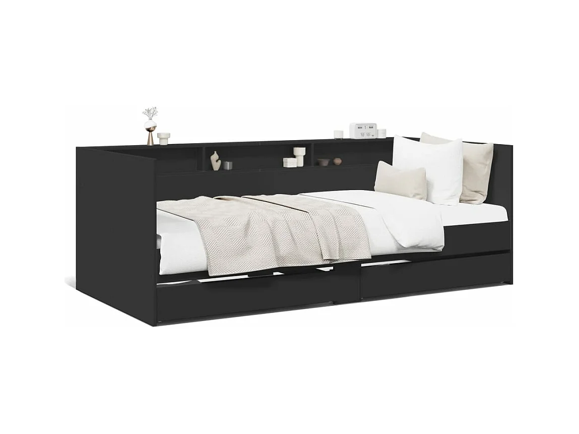 Lit de jour avec tiroirs noir 75x190 bois d'ingénierie