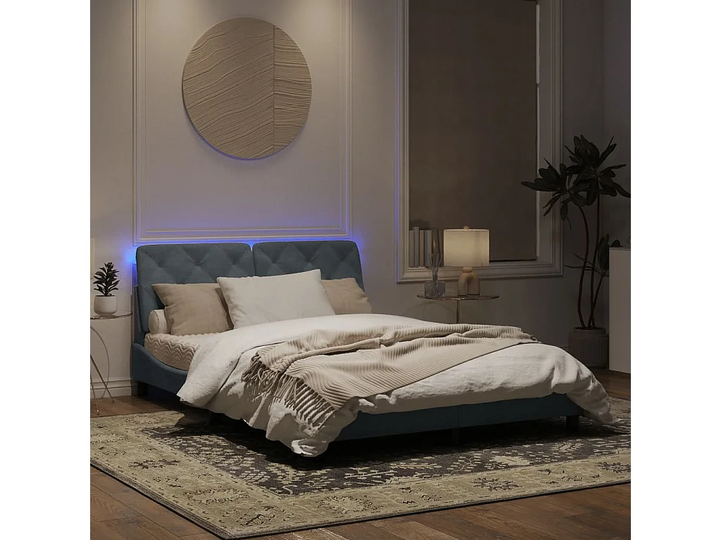 Cadre de lit avec lumières LED gris foncé 160x200 velours