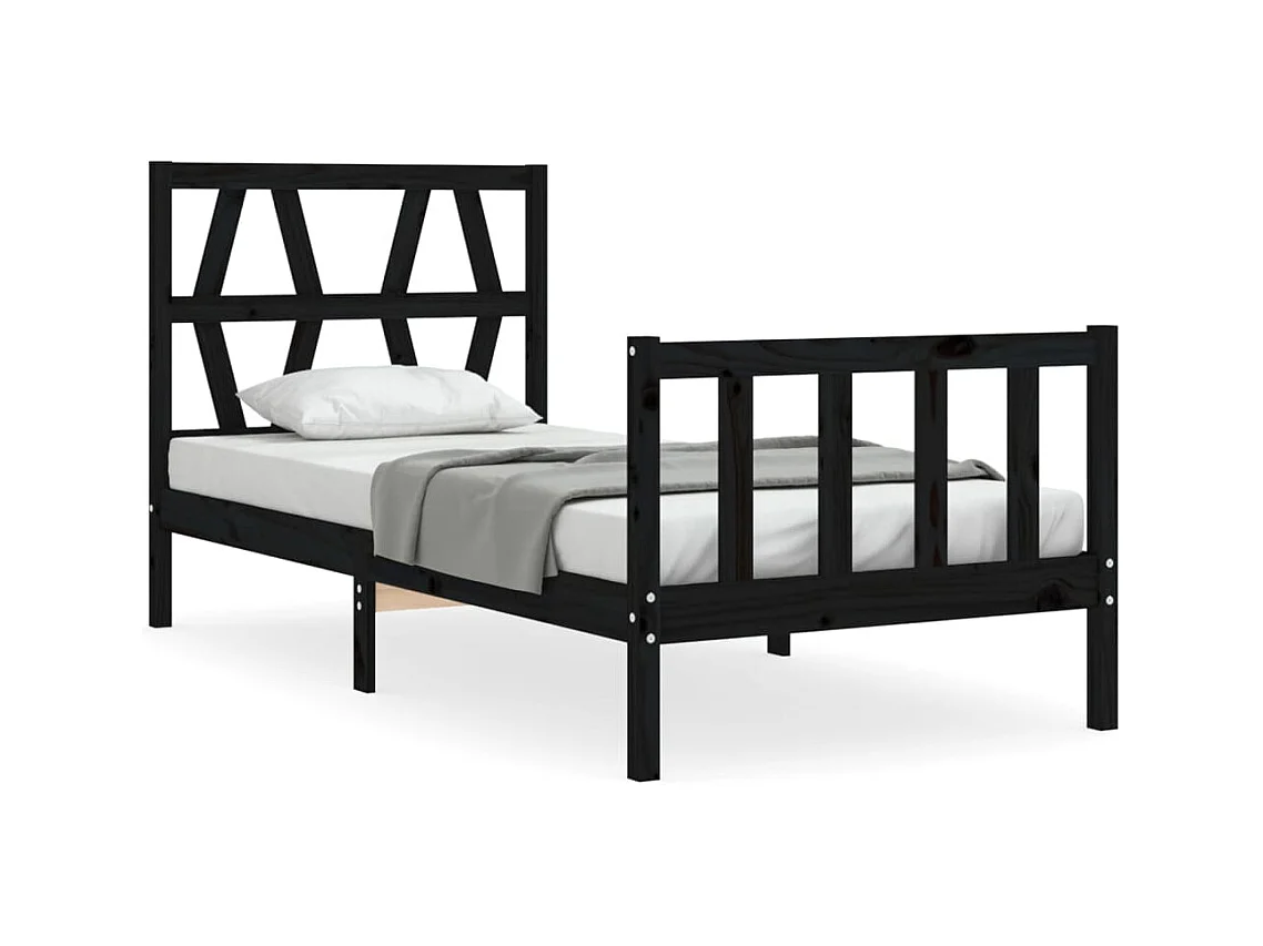 Cadre de lit avec tête de lit noir petit simple bois massif
