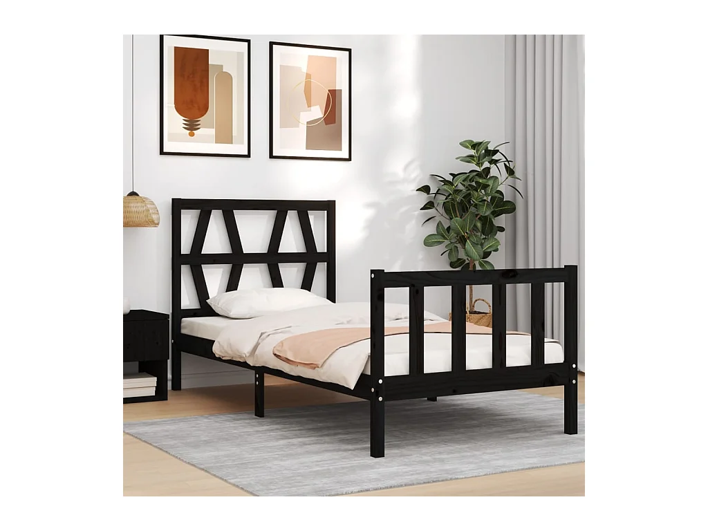 vidaXL Estructura de cama individual con cabecero madera maciza negro