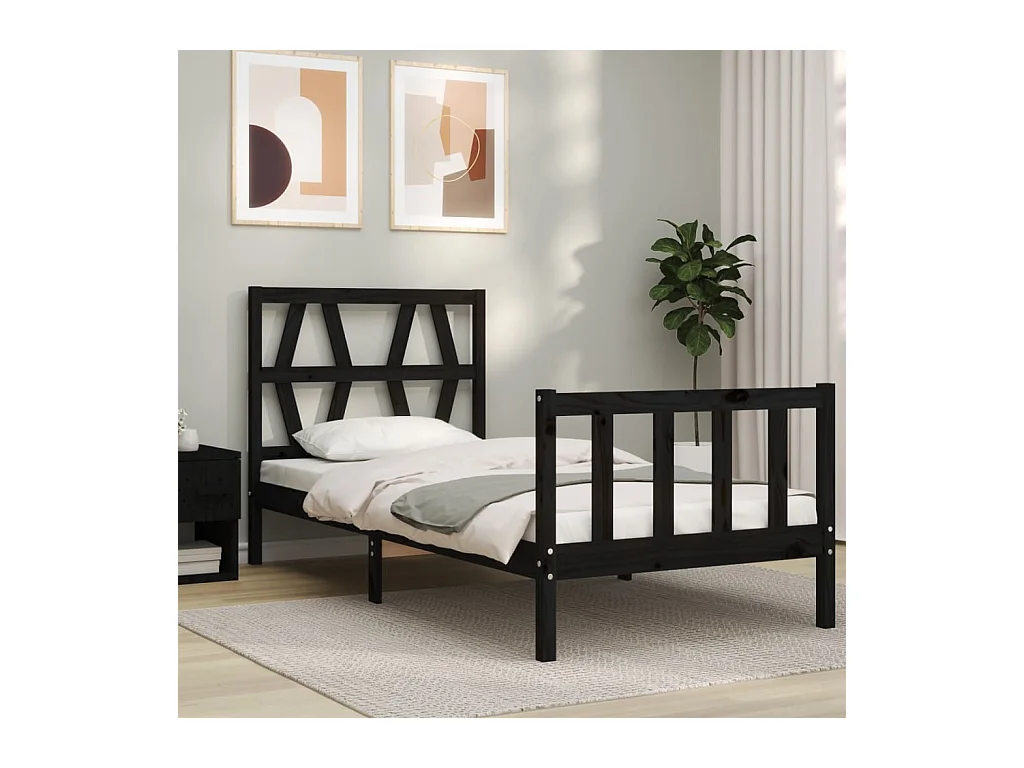vidaXL Estructura de cama individual con cabecero madera maciza negro