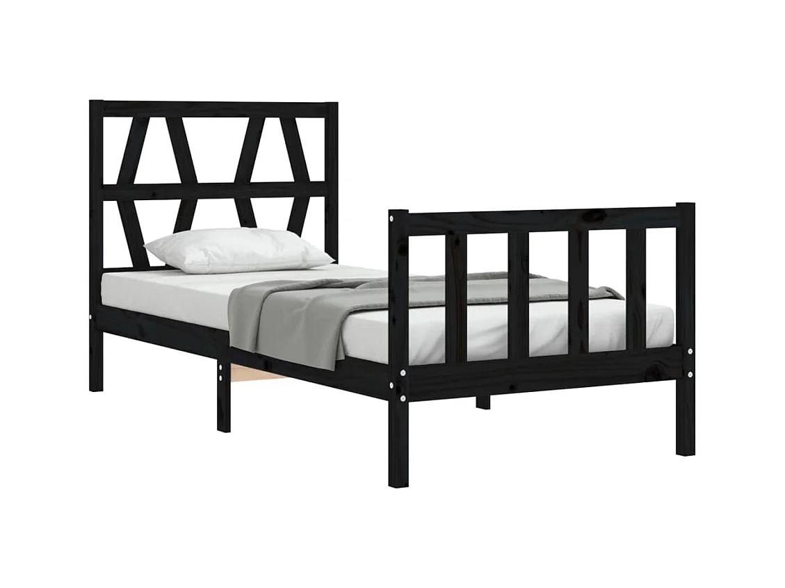 vidaXL Estructura de cama individual con cabecero madera maciza negro