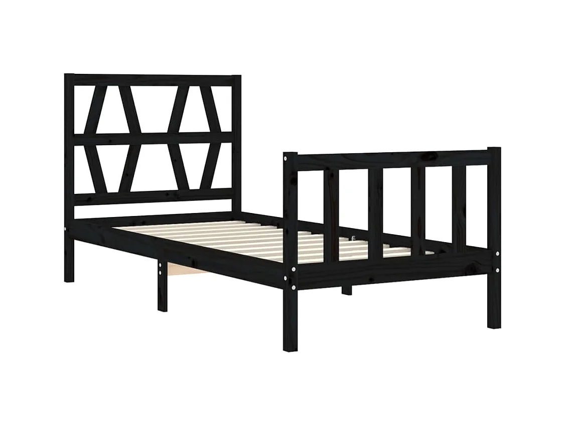 vidaXL Estructura de cama individual con cabecero madera maciza negro